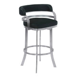 26" Black And Silver Faux Leather And Iron Swivel Low Back Counter Height Bar Chair - Homeroots