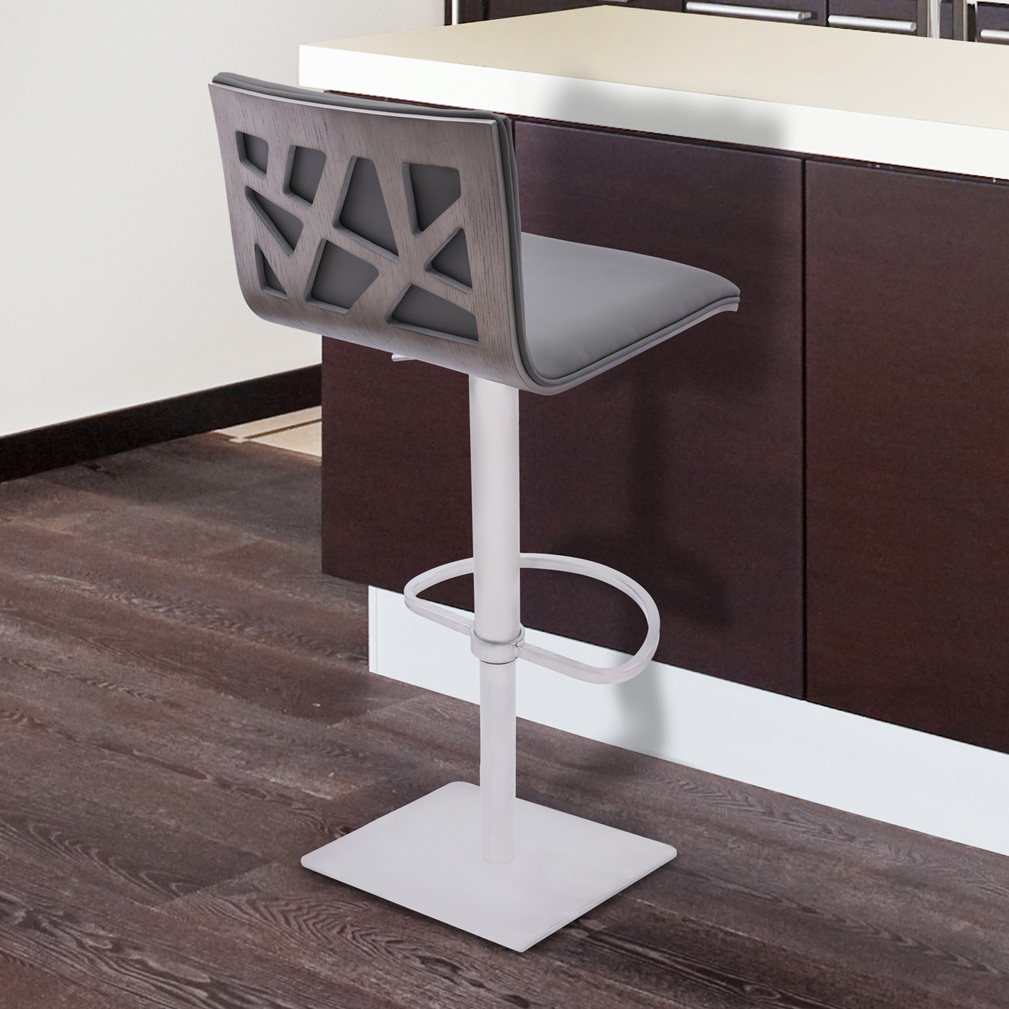 21" Gray And Silver Iron Swivel Backless Adjustable Height Bar Chair - Homeroots - Flyclothing LLC