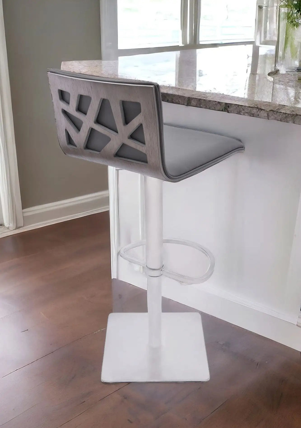 21" Gray And Silver Iron Swivel Backless Adjustable Height Bar Chair - Homeroots - Flyclothing LLC