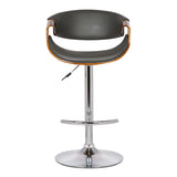 24" Gray And Silver Solid Wood Swivel Low Back Adjustable Height Bar Chair - Homeroots