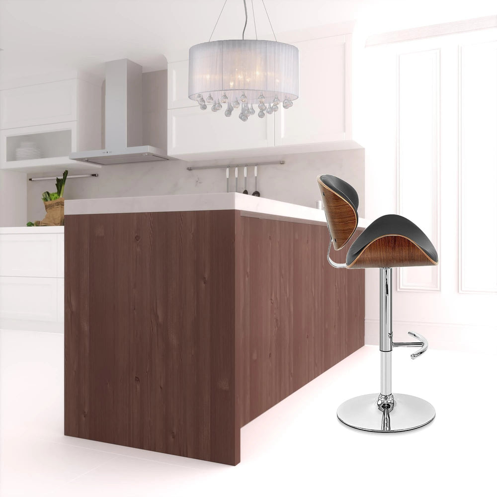 25" Black And Silver Faux Leather And Solid Wood Swivel Low Back Adjustable Height Bar Chair - Homeroots