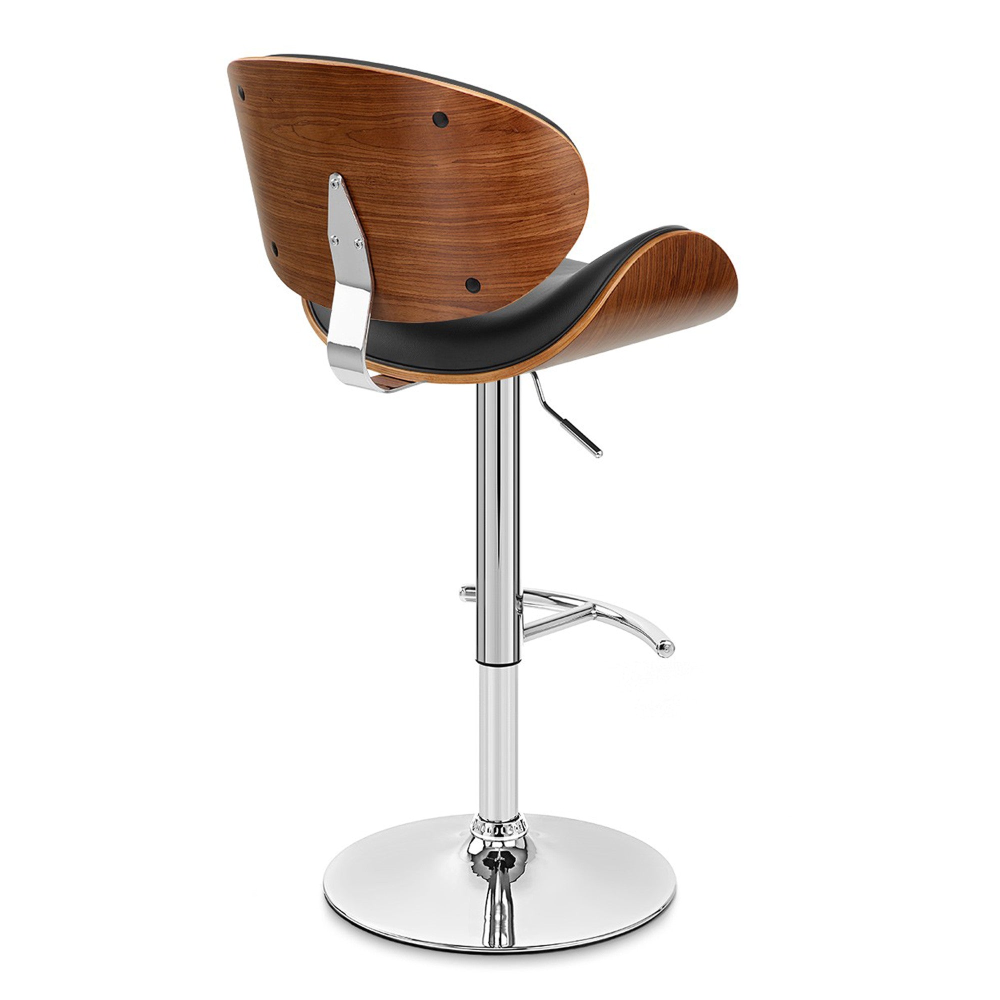 25" Black And Silver Faux Leather And Solid Wood Swivel Low Back Adjustable Height Bar Chair - Homeroots - Flyclothing LLC