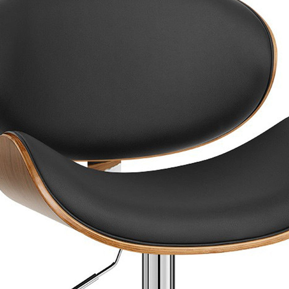 25" Black And Silver Faux Leather And Solid Wood Swivel Low Back Adjustable Height Bar Chair - Homeroots - Flyclothing LLC