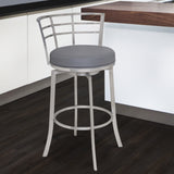 26" Gray And Silver Faux Leather And Iron Swivel Low Back Counter Height Bar Chair - Homeroots - Flyclothing LLC