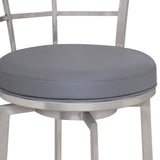 26" Gray And Silver Faux Leather And Iron Swivel Low Back Counter Height Bar Chair - Homeroots - Flyclothing LLC