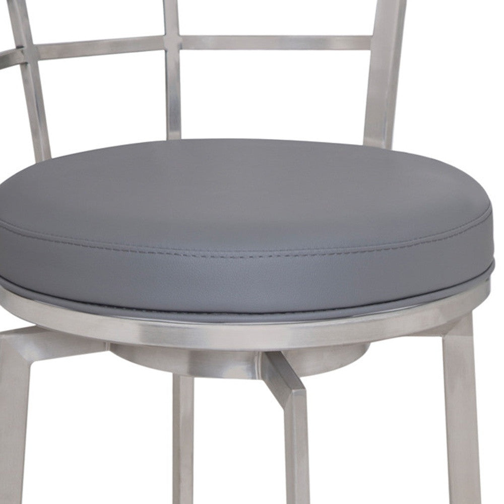 26" Gray And Silver Faux Leather And Iron Swivel Low Back Counter Height Bar Chair - Homeroots - Flyclothing LLC