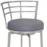 26" Gray And Silver Faux Leather And Iron Swivel Low Back Counter Height Bar Chair - Homeroots - Flyclothing LLC