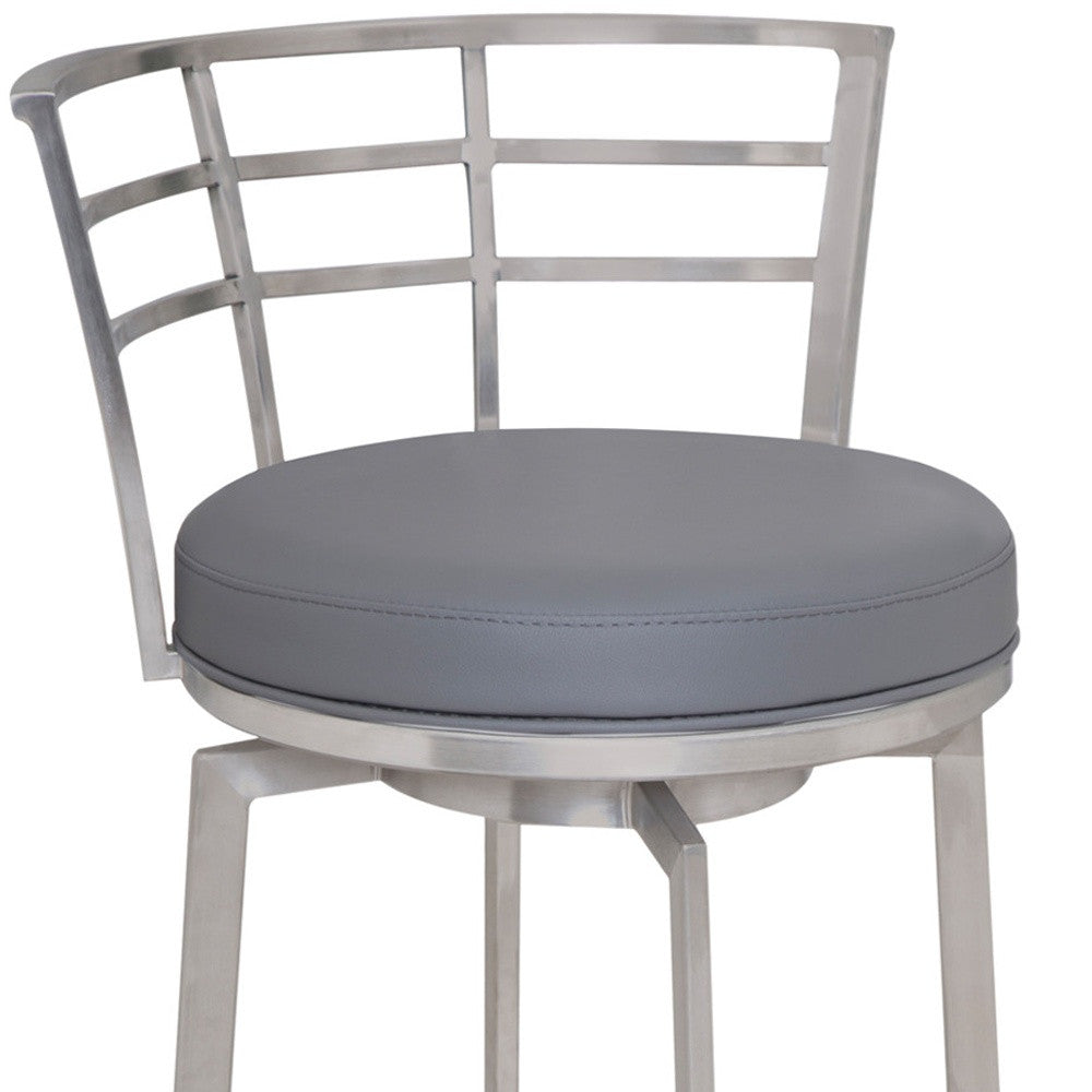 26" Gray And Silver Faux Leather And Iron Swivel Low Back Counter Height Bar Chair - Homeroots - Flyclothing LLC
