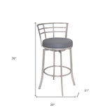 26" Gray And Silver Faux Leather And Iron Swivel Low Back Counter Height Bar Chair - Homeroots - Flyclothing LLC