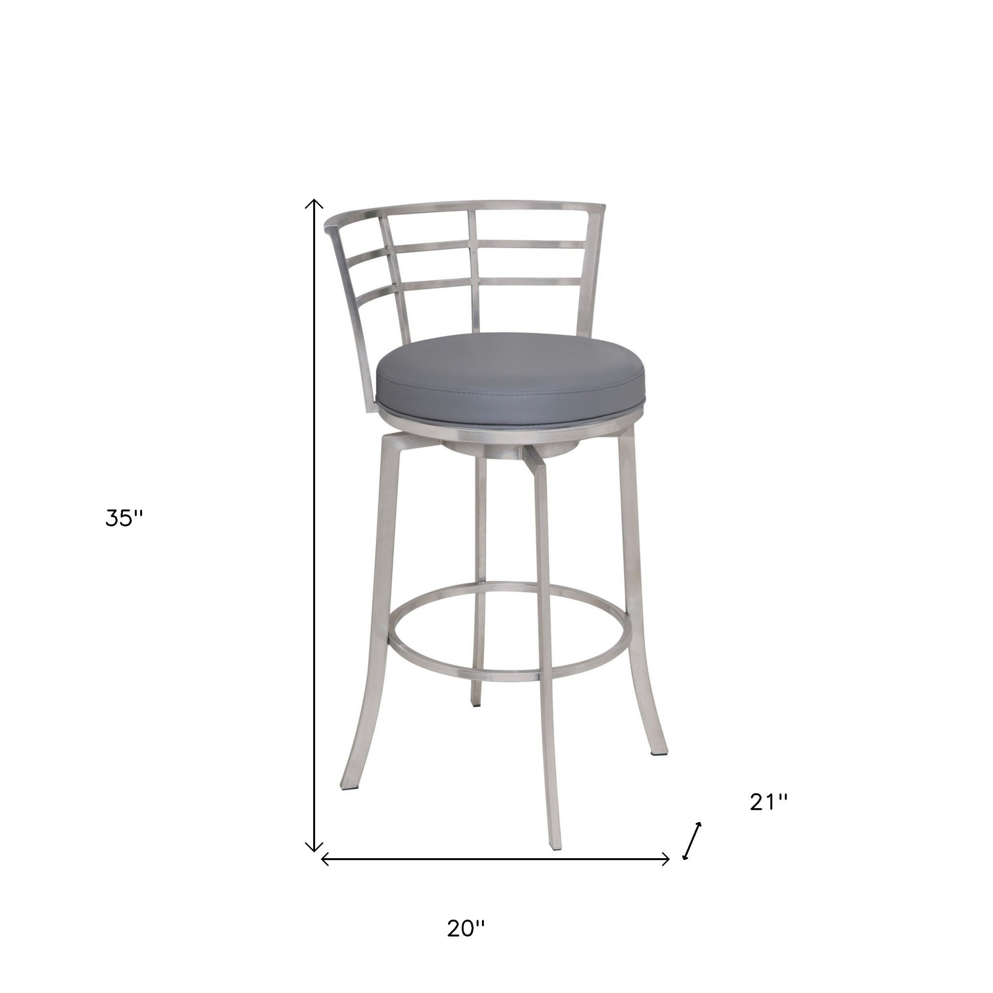 26" Gray And Silver Faux Leather And Iron Swivel Low Back Counter Height Bar Chair - Homeroots - Flyclothing LLC