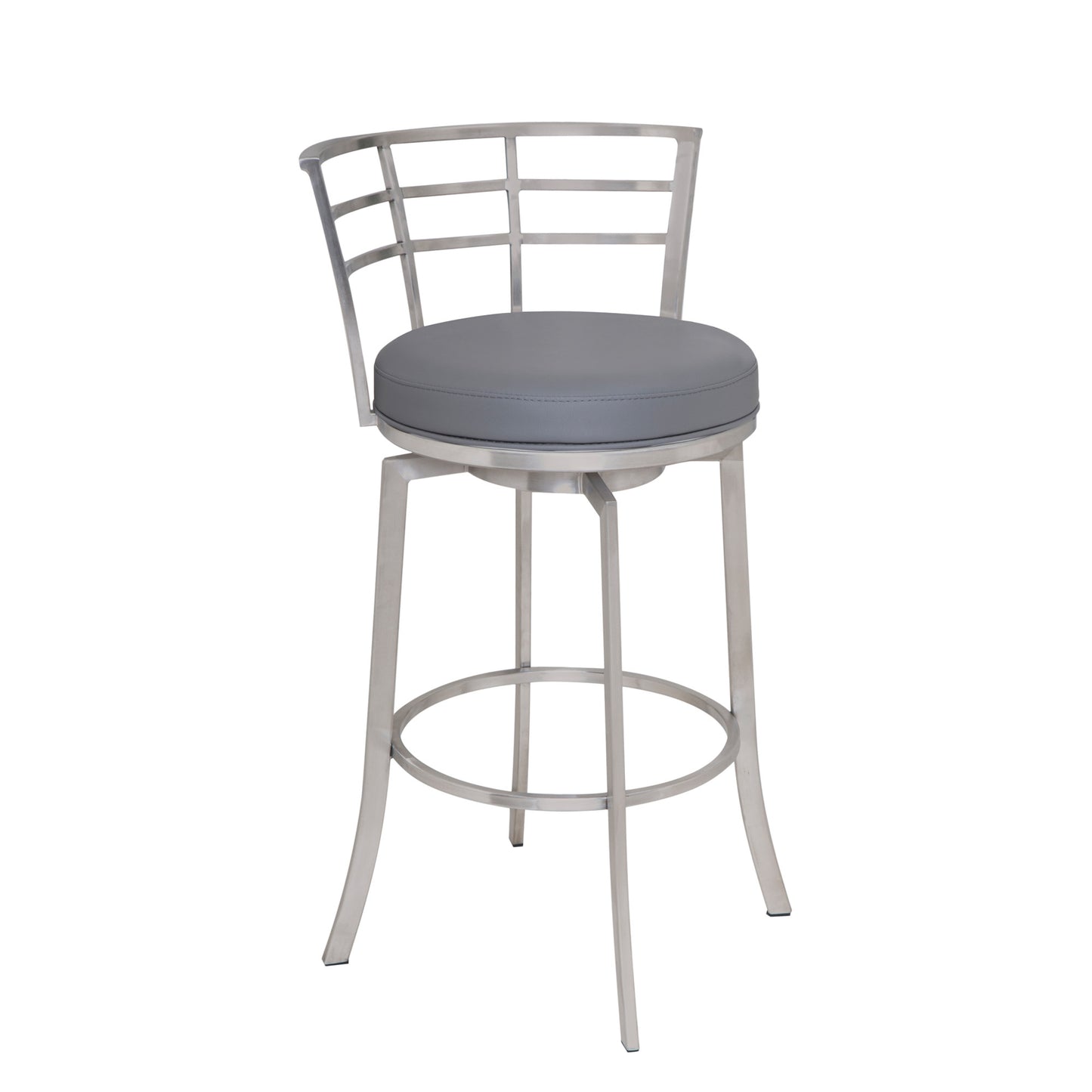 26" Gray And Silver Faux Leather And Iron Swivel Low Back Counter Height Bar Chair - Homeroots - Flyclothing LLC