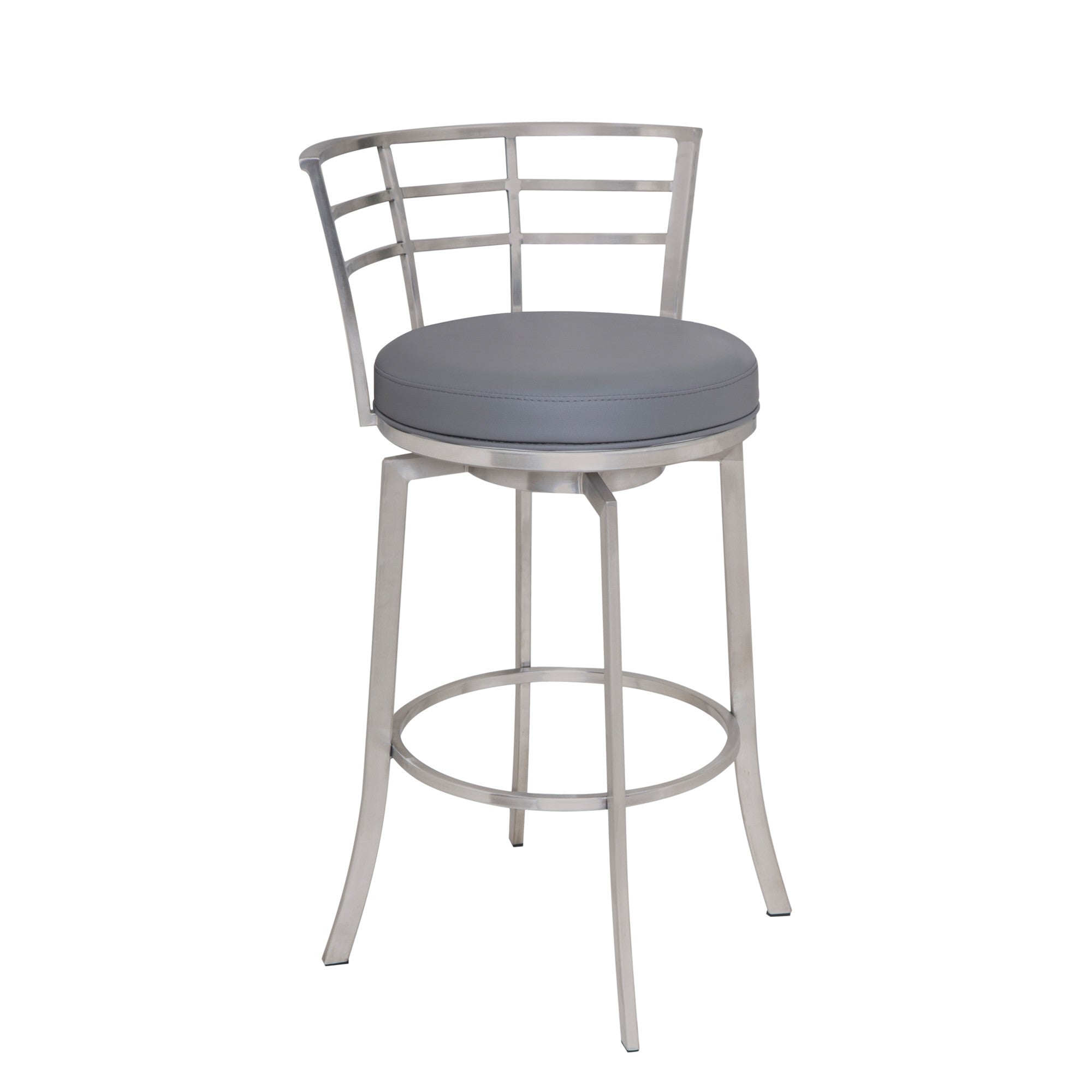 26" Gray And Silver Faux Leather And Iron Swivel Low Back Counter Height Bar Chair - Homeroots - Flyclothing LLC