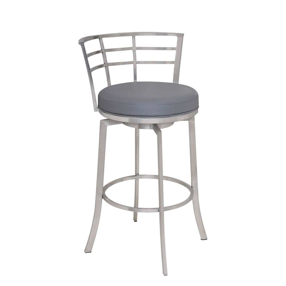 26" Gray And Silver Faux Leather And Iron Swivel Low Back Counter Height Bar Chair - Homeroots