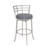 26" Gray And Silver Faux Leather And Iron Swivel Low Back Counter Height Bar Chair - Homeroots