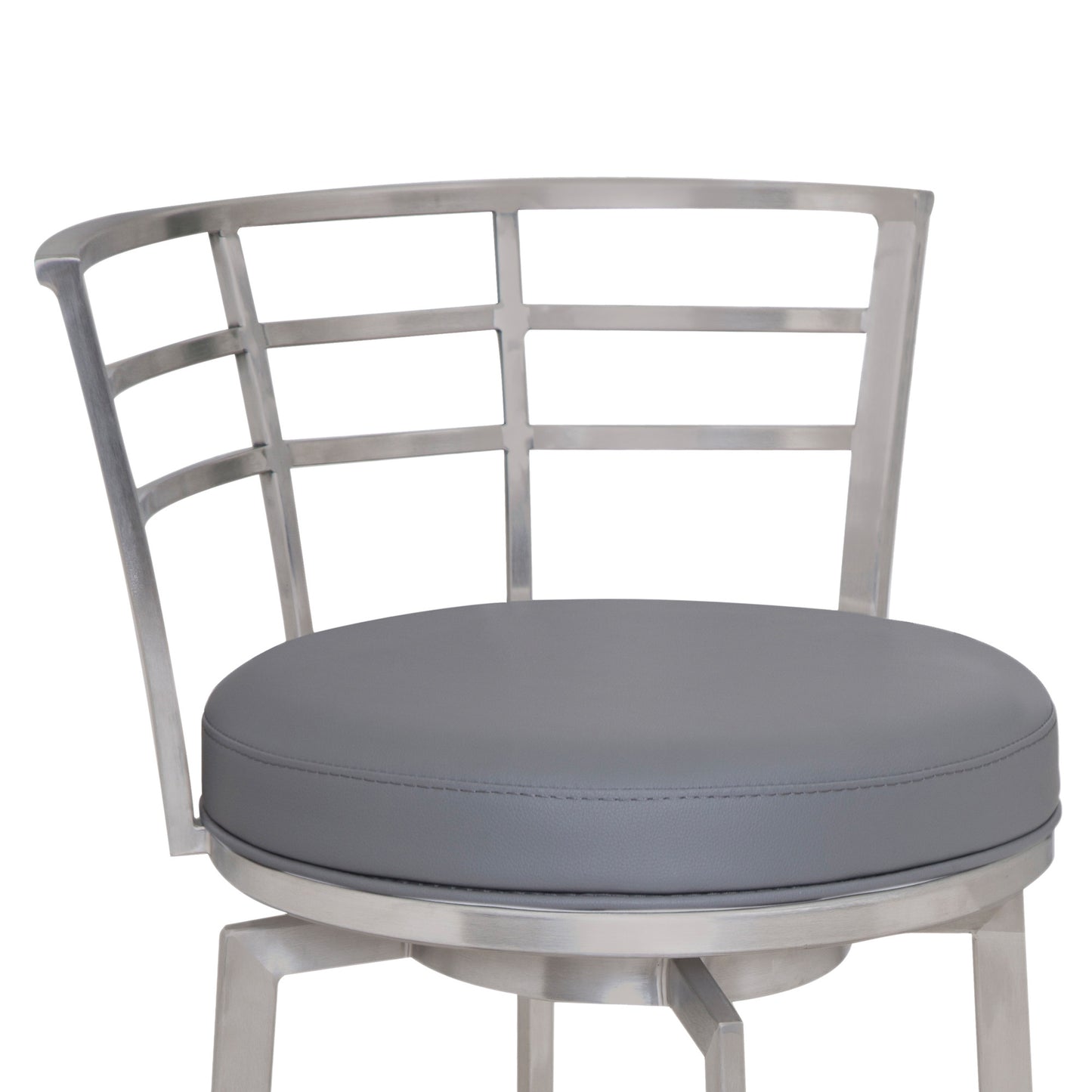 26" Gray And Silver Faux Leather And Iron Swivel Low Back Counter Height Bar Chair - Homeroots - Flyclothing LLC