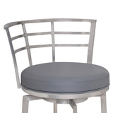 26" Gray And Silver Faux Leather And Iron Swivel Low Back Counter Height Bar Chair - Homeroots - Flyclothing LLC