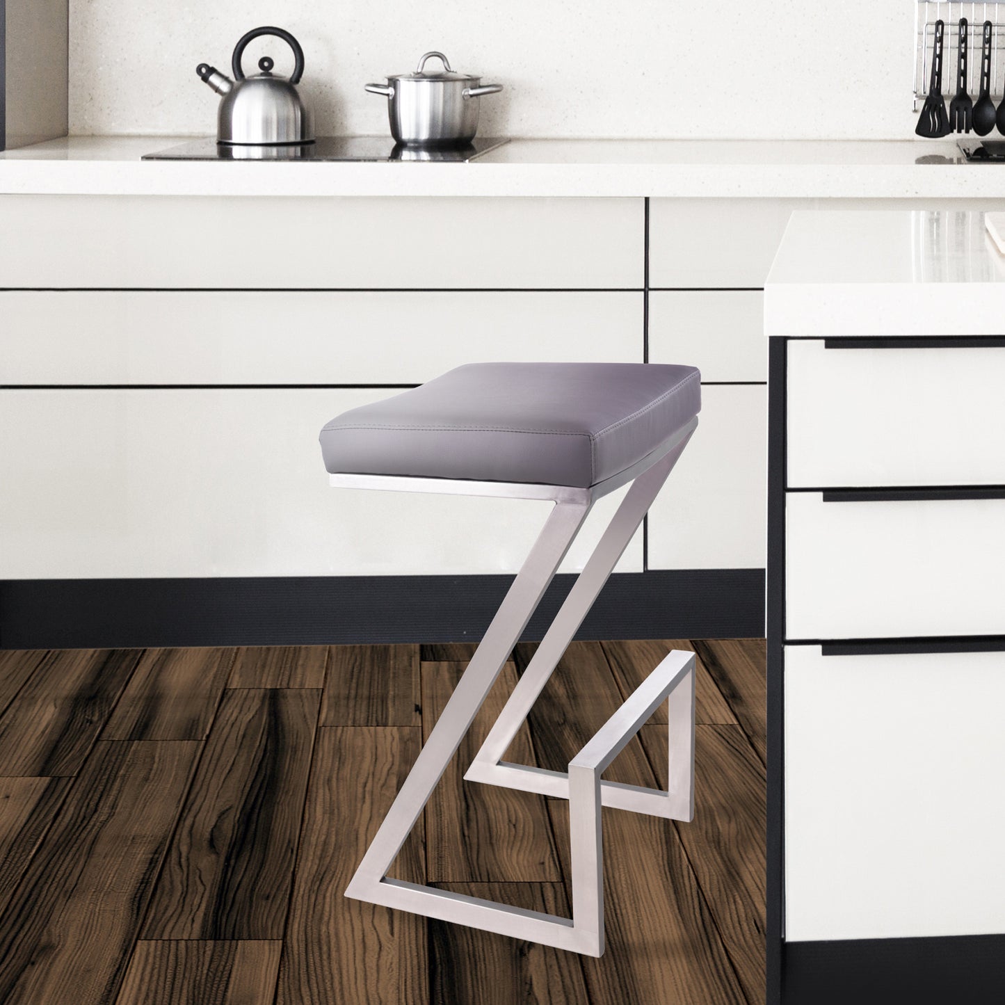 26" Gray And Silver Iron Backless Counter Height Bar Chair - Homeroots - Flyclothing LLC