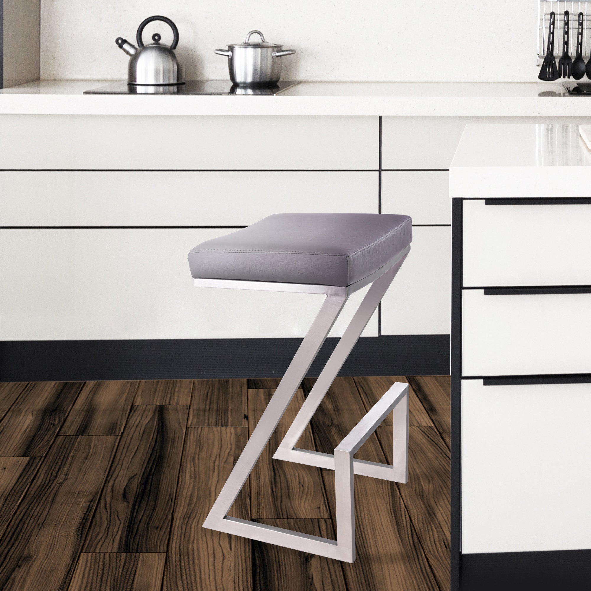 26" Gray And Silver Iron Backless Counter Height Bar Chair - Homeroots - Flyclothing LLC