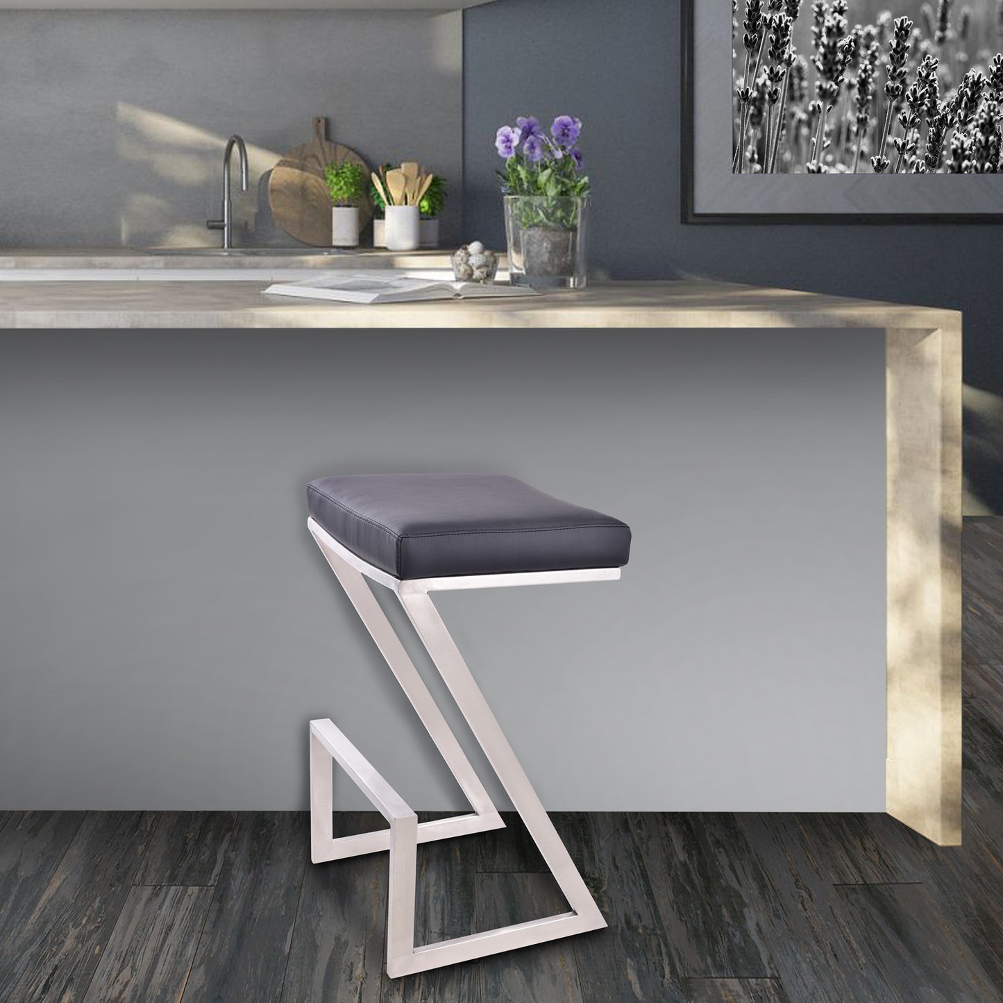 26" Gray And Silver Iron Backless Counter Height Bar Chair - Homeroots - Flyclothing LLC