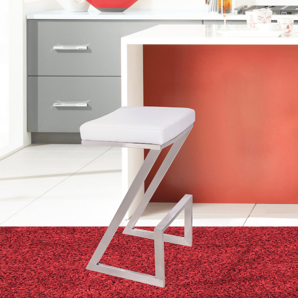 26" White And Silver Iron Backless Counter Height Bar Chair - Homeroots - Flyclothing LLC