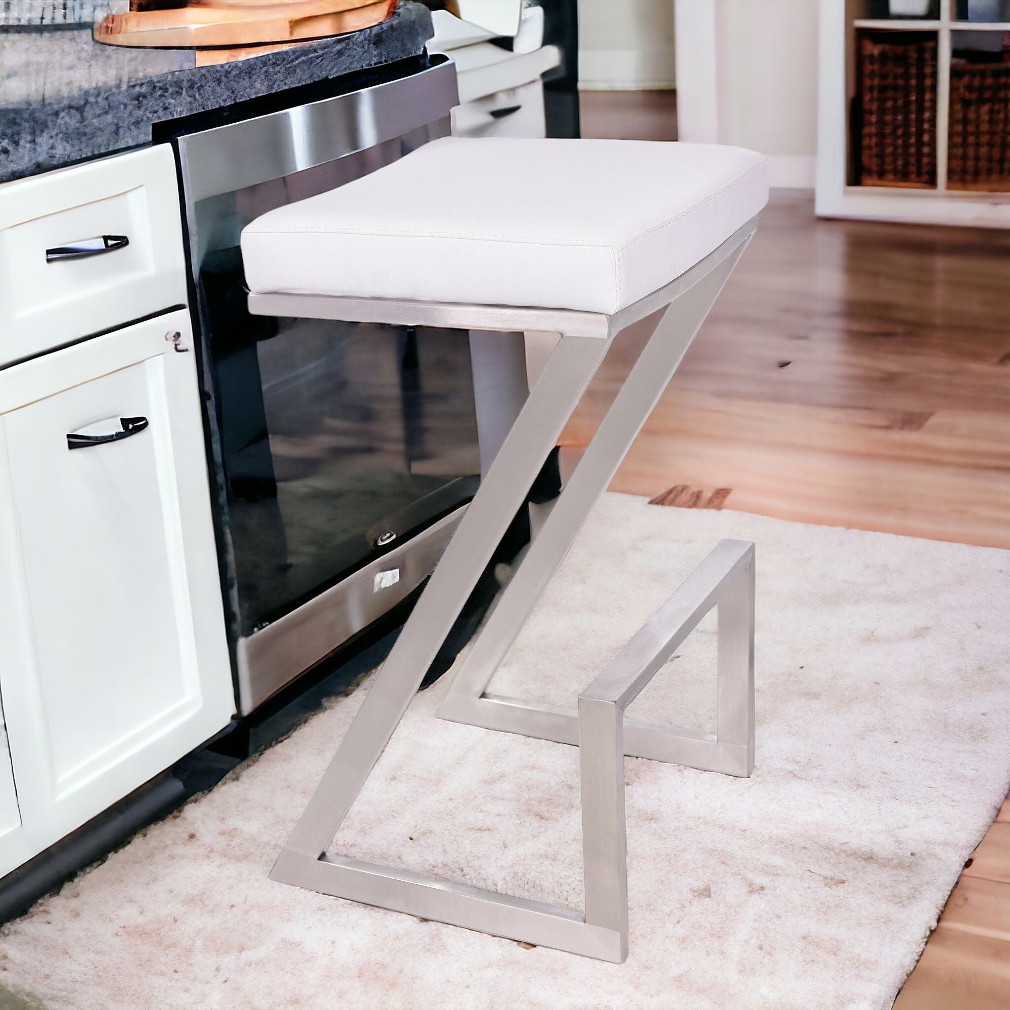 26" White And Silver Iron Backless Counter Height Bar Chair - Homeroots - Flyclothing LLC