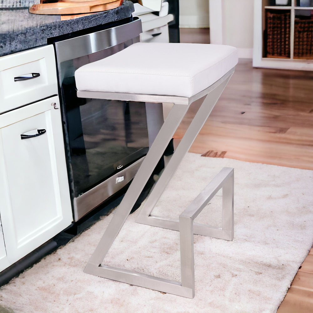 26" White And Silver Iron Backless Counter Height Bar Chair - Homeroots - Flyclothing LLC