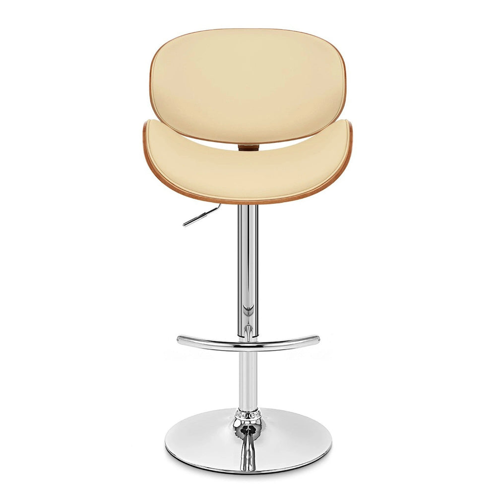 25" Cream And Silver Faux Leather And Solid Wood Swivel Low Back Adjustable Height Bar Chair - Homeroots