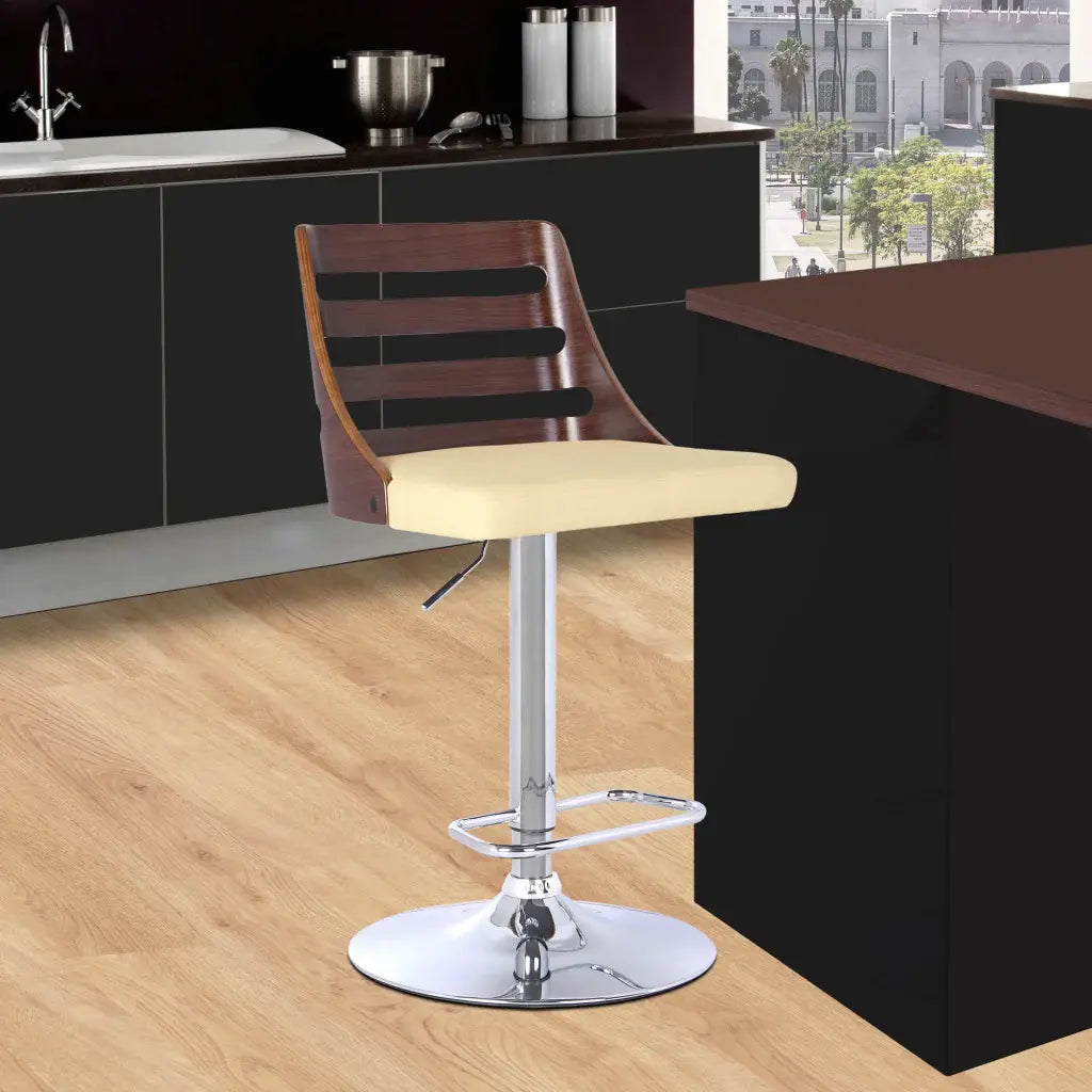 24" Cream And Silver Faux Leather And Iron Low Back Adjustable Height Bar Chair - Homeroots - Flyclothing LLC