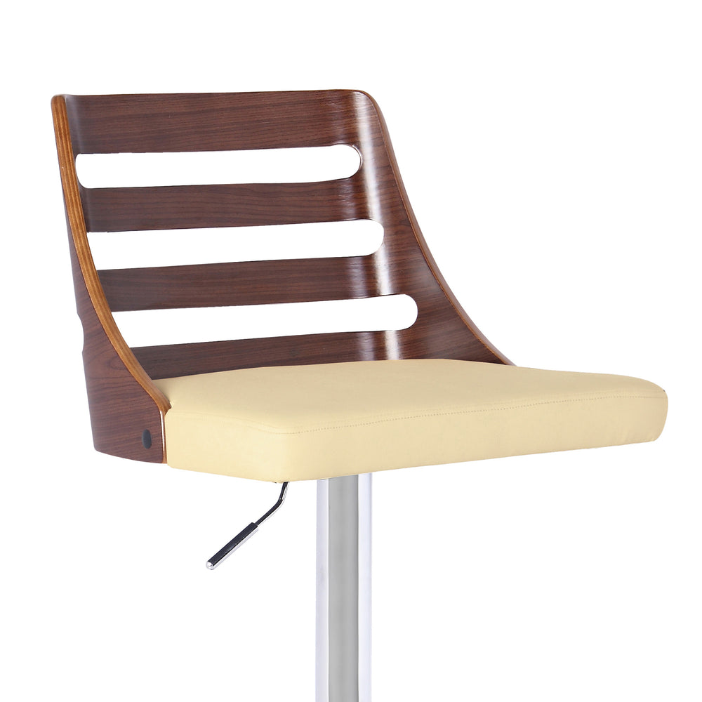 24" Cream And Silver Faux Leather And Iron Low Back Adjustable Height Bar Chair - Homeroots