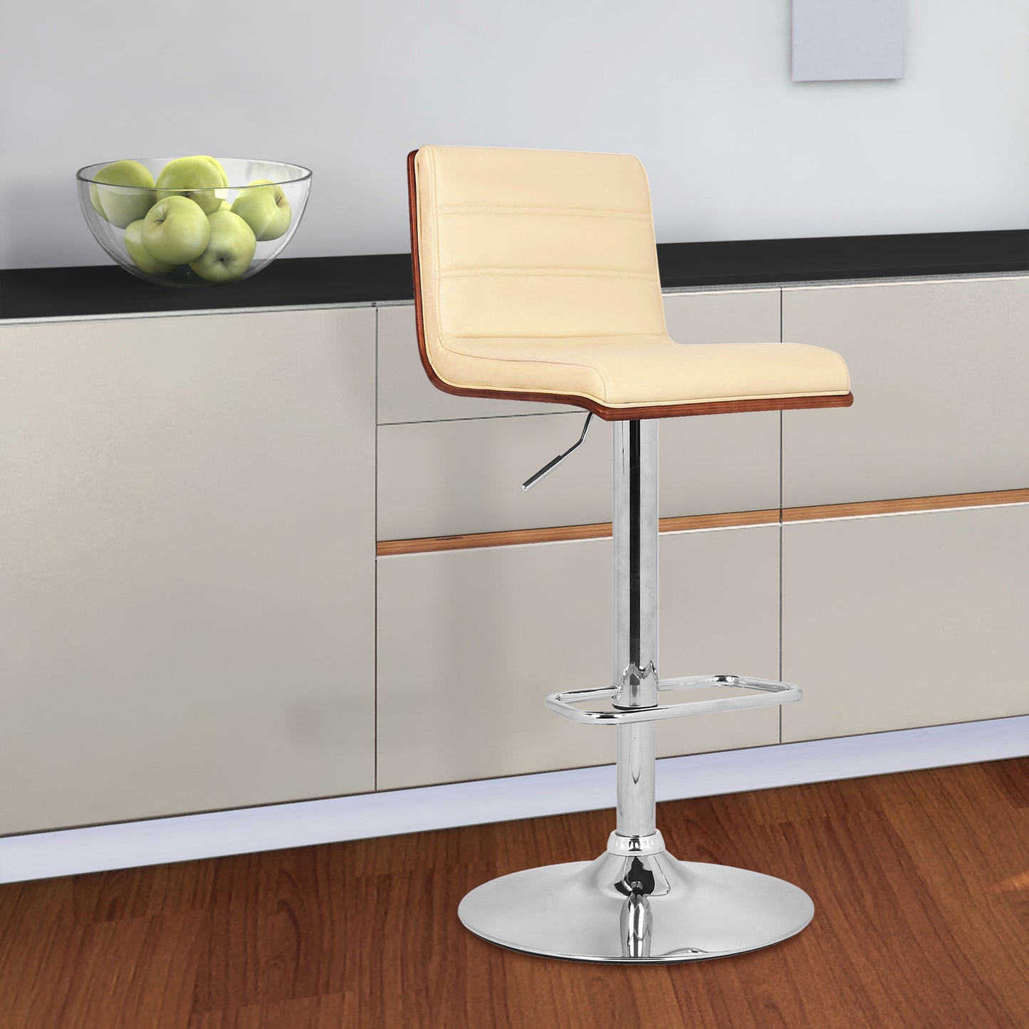 23" Cream And Silver Iron Swivel Low Back Adjustable Height Bar Chair - Homeroots - Flyclothing LLC