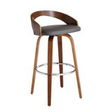 30" Gray And Brown Faux Leather And Iron Swivel Low Back Bar Height Bar Chair - Homeroots - Flyclothing LLC