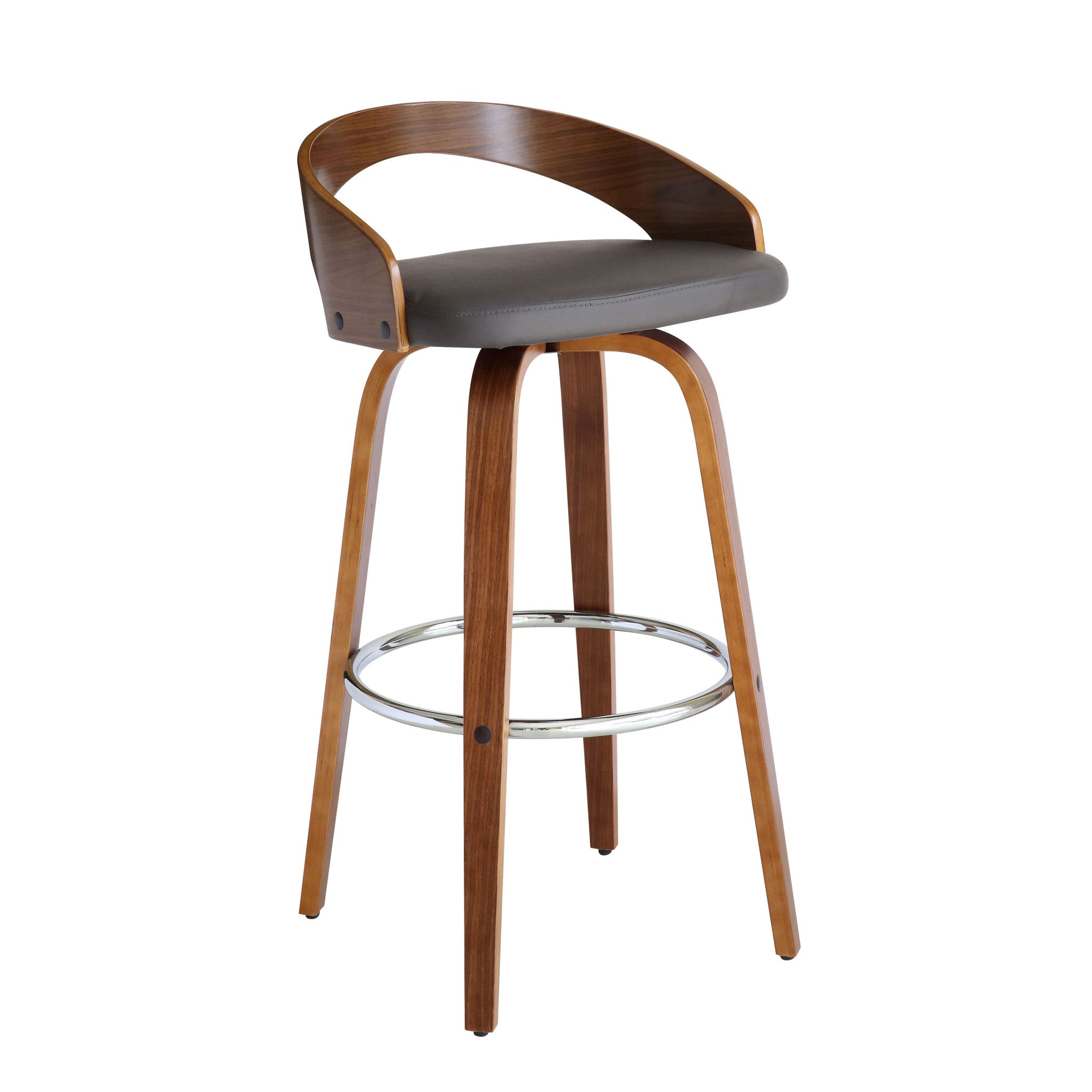 30" Gray And Brown Faux Leather And Iron Swivel Low Back Bar Height Bar Chair - Homeroots - Flyclothing LLC