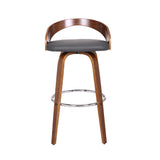 30" Gray And Brown Faux Leather And Iron Swivel Low Back Bar Height Bar Chair - Homeroots