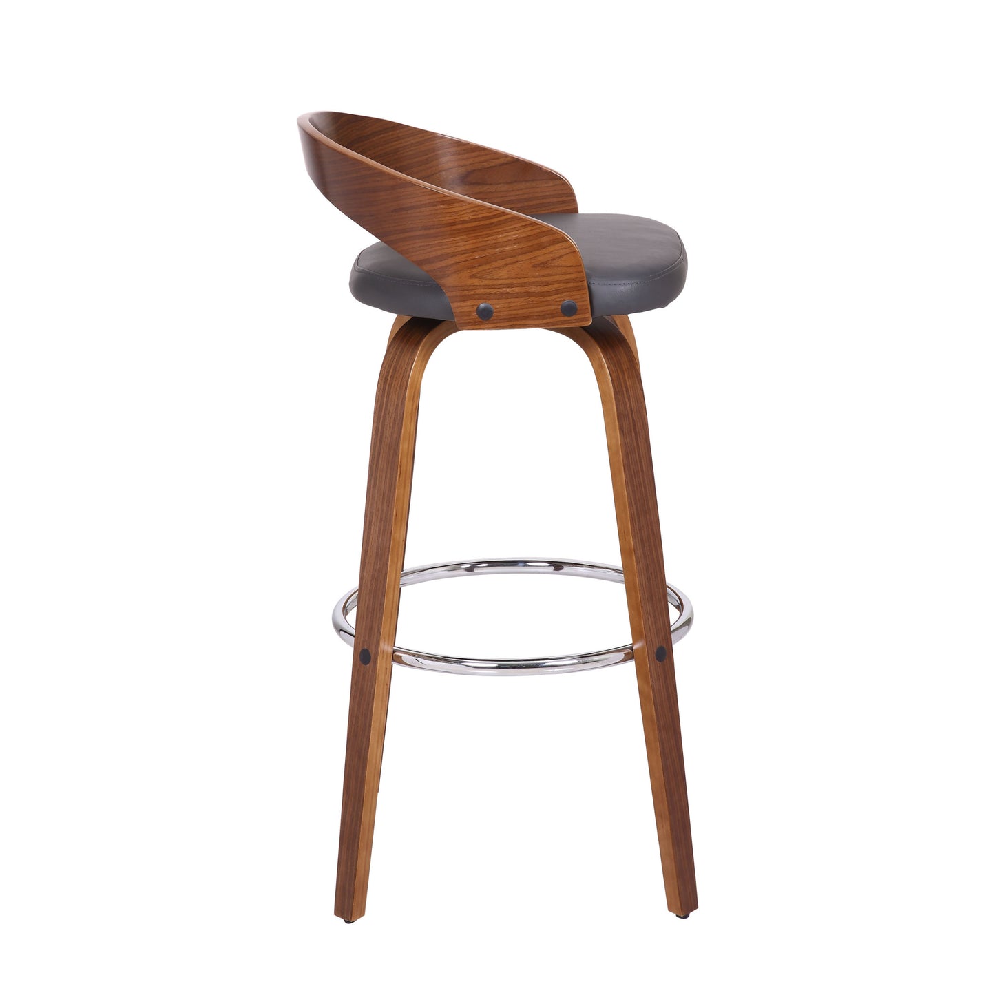 30" Gray And Brown Faux Leather And Iron Swivel Low Back Bar Height Bar Chair - Homeroots - Flyclothing LLC