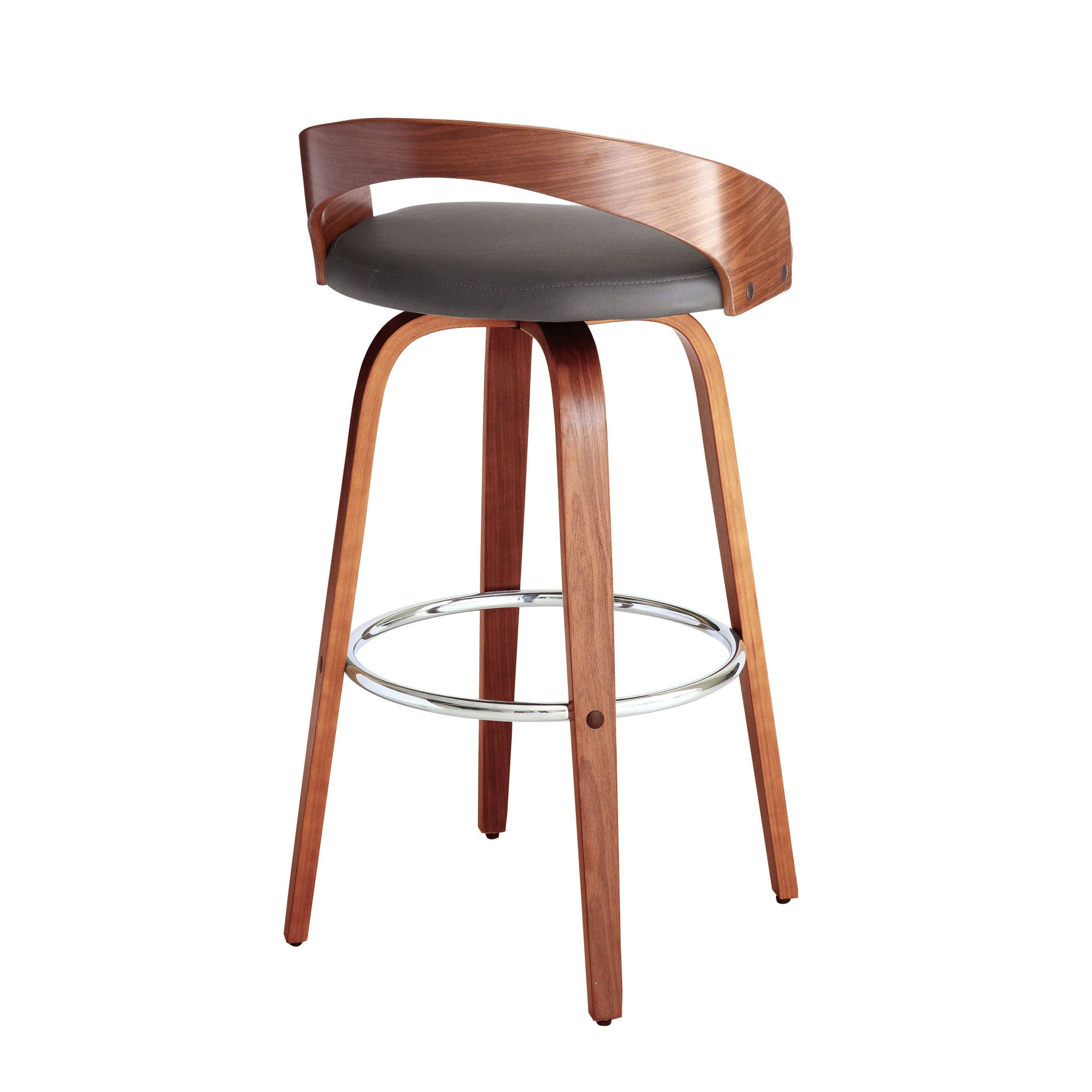 30" Gray And Brown Faux Leather And Iron Swivel Low Back Bar Height Bar Chair - Homeroots - Flyclothing LLC