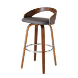 30" Gray And Brown Faux Leather And Iron Swivel Low Back Bar Height Bar Chair - Homeroots