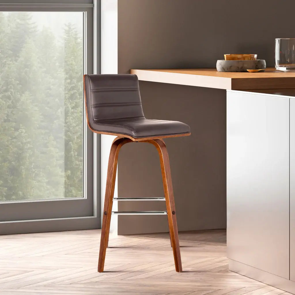 26" Brown Solid Wood Swivel Low Back Counter Height Bar Chair - Homeroots - Flyclothing LLC