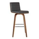 26" Gray And Brown Solid Wood Swivel Low Back Counter Height Bar Chair - Homeroots