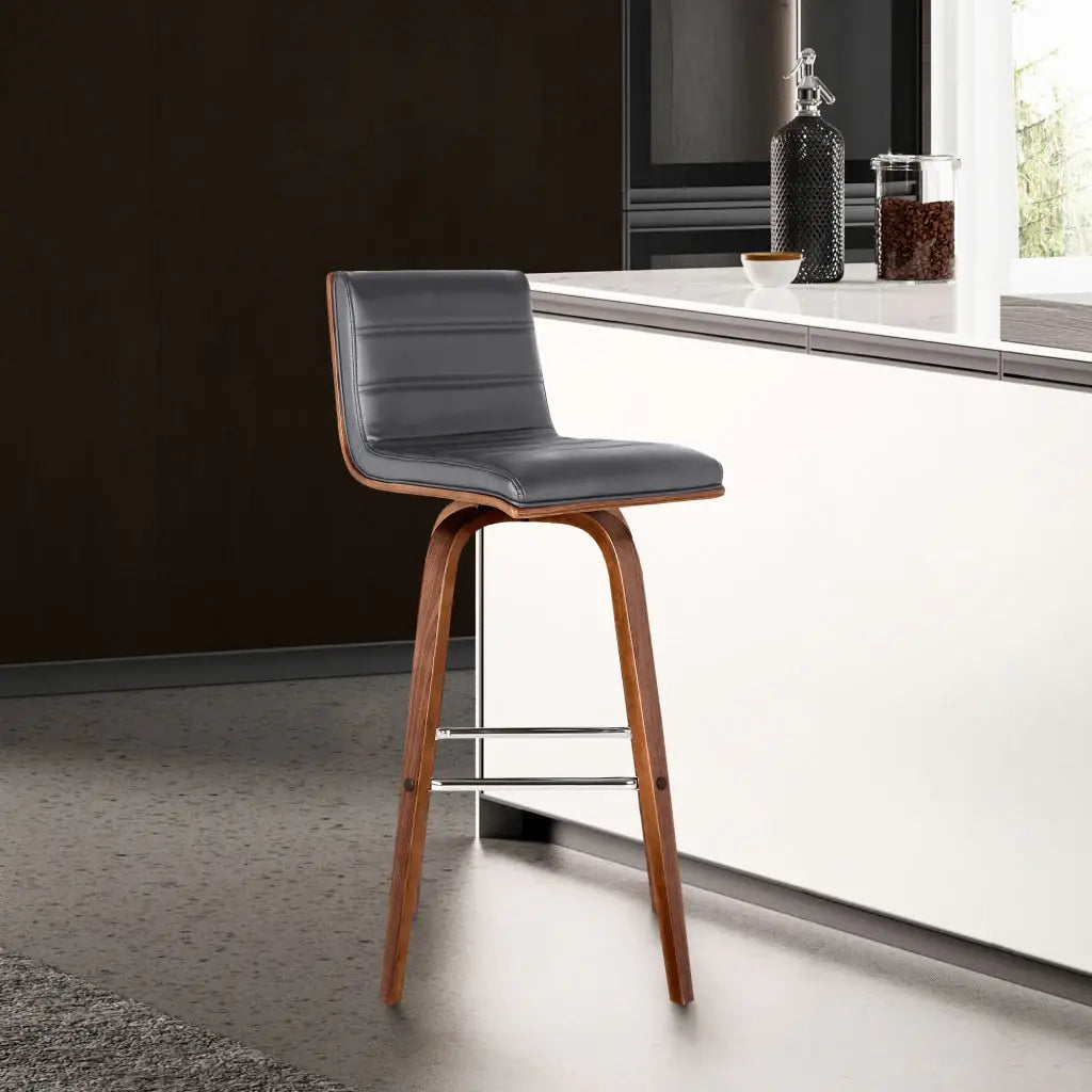 26" Gray And Brown Solid Wood Swivel Low Back Counter Height Bar Chair - Homeroots - Flyclothing LLC