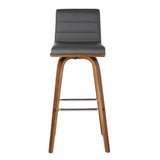 26" Gray And Brown Solid Wood Swivel Low Back Counter Height Bar Chair - Homeroots - Flyclothing LLC