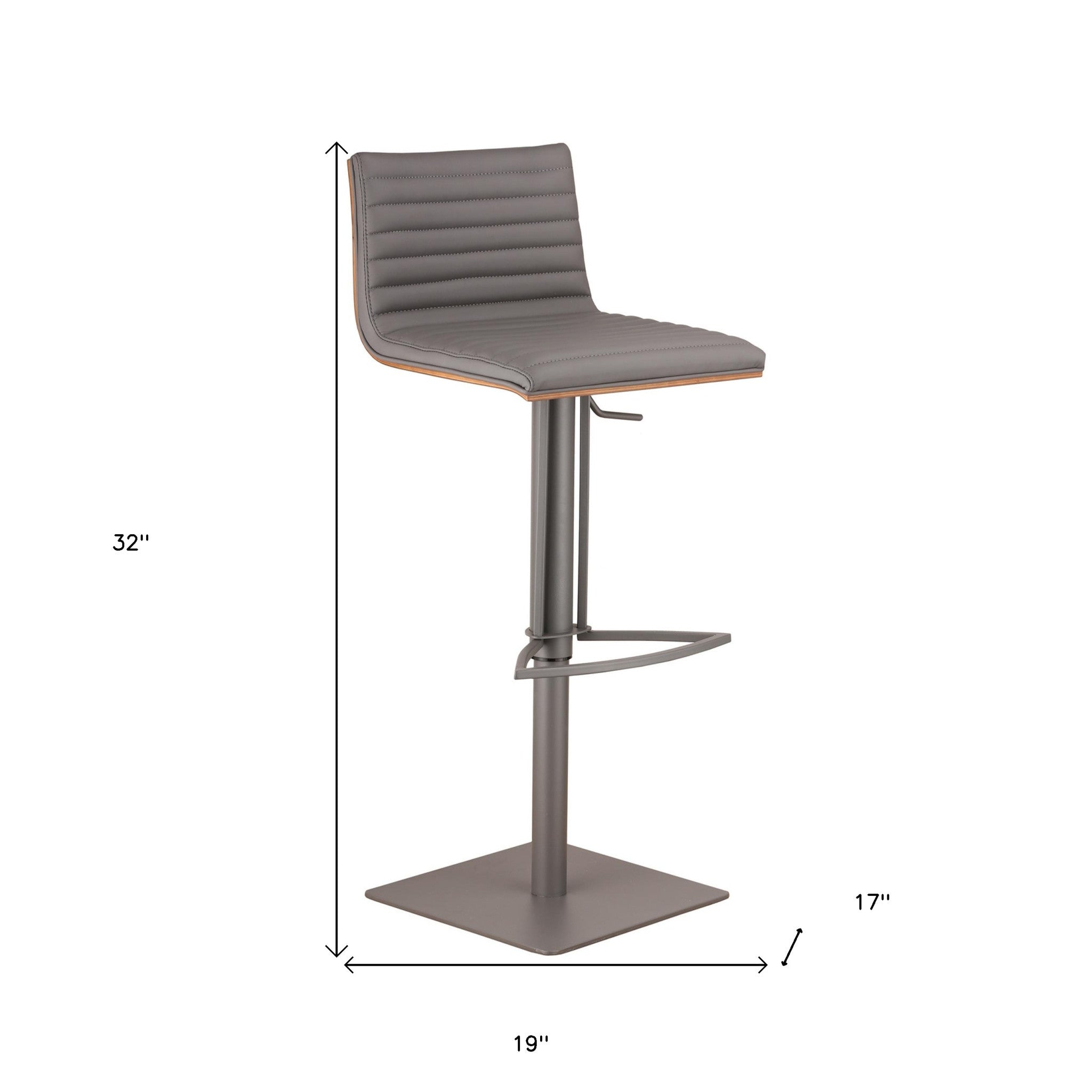 22" Gray Iron Swivel Low Back Adjustable Height Bar Chair - Homeroots - Flyclothing LLC
