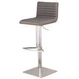22" Gray And Silver Iron Swivel Low Back Adjustable Height Bar Chair - Homeroots