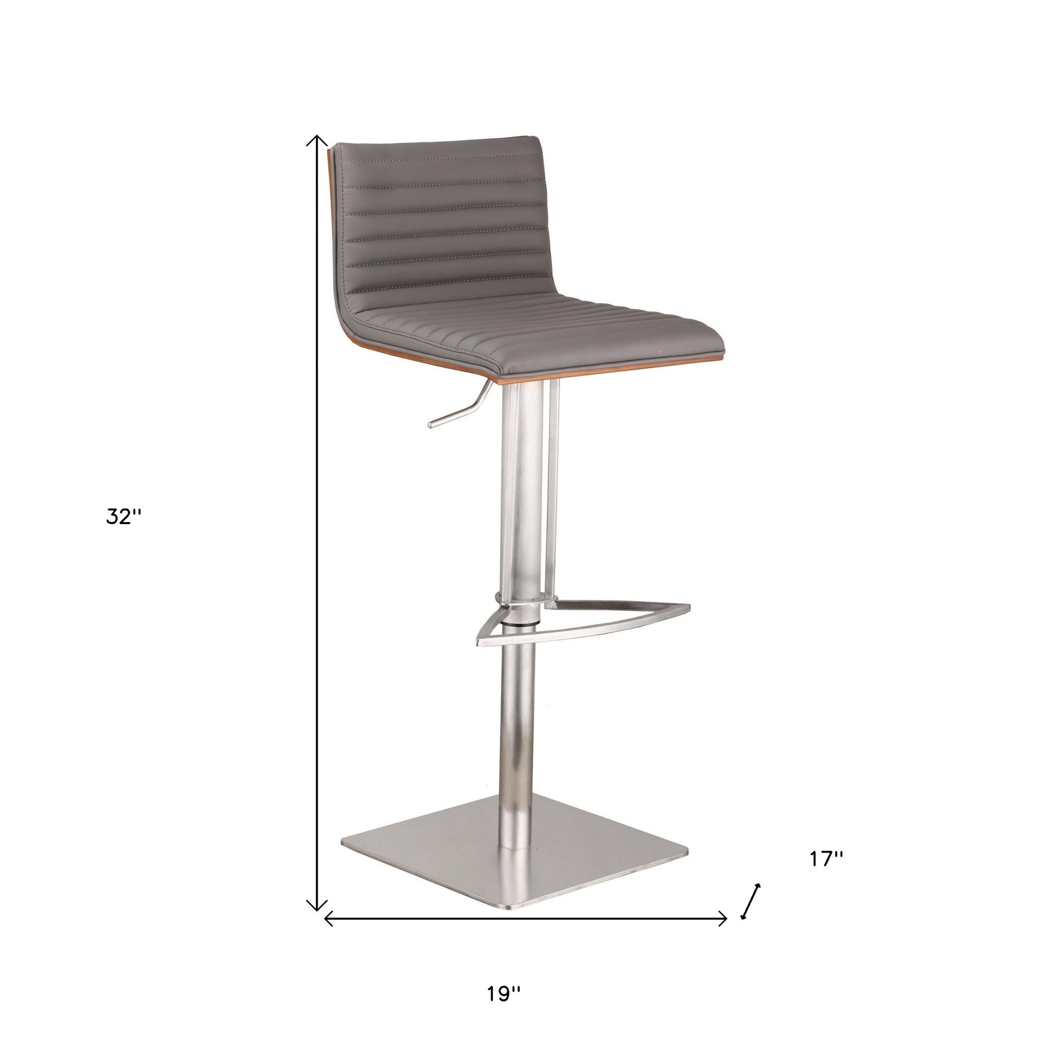 22" Gray And Silver Iron Swivel Low Back Adjustable Height Bar Chair - Homeroots - Flyclothing LLC