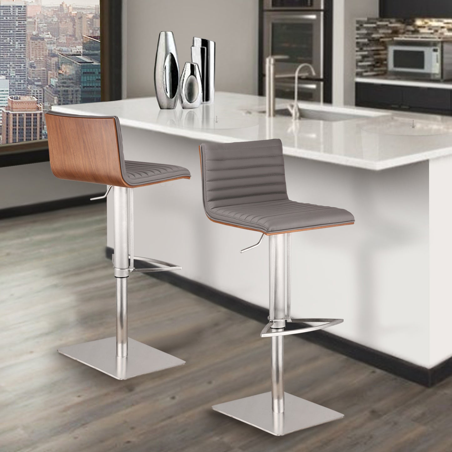 22" Gray And Silver Iron Swivel Low Back Adjustable Height Bar Chair - Homeroots - Flyclothing LLC