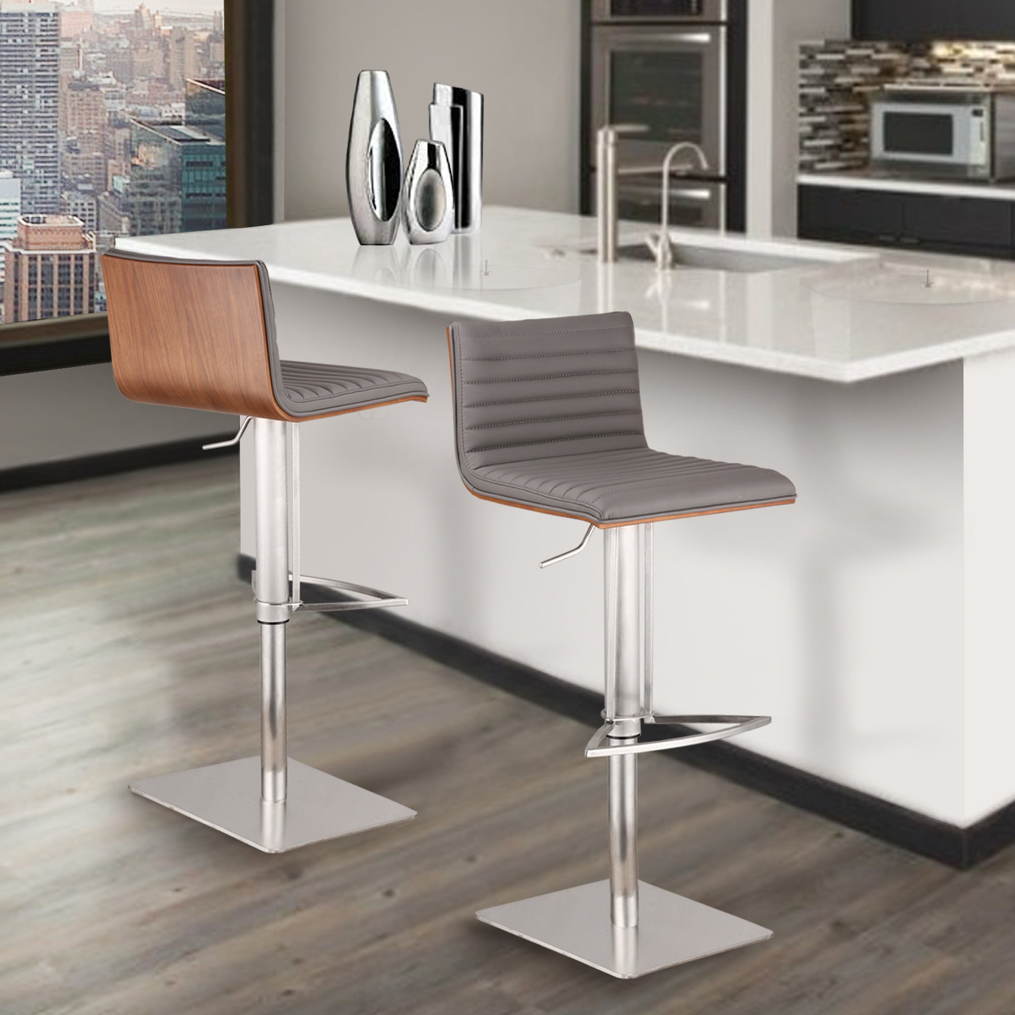 22" Gray And Silver Iron Swivel Low Back Adjustable Height Bar Chair - Homeroots - Flyclothing LLC