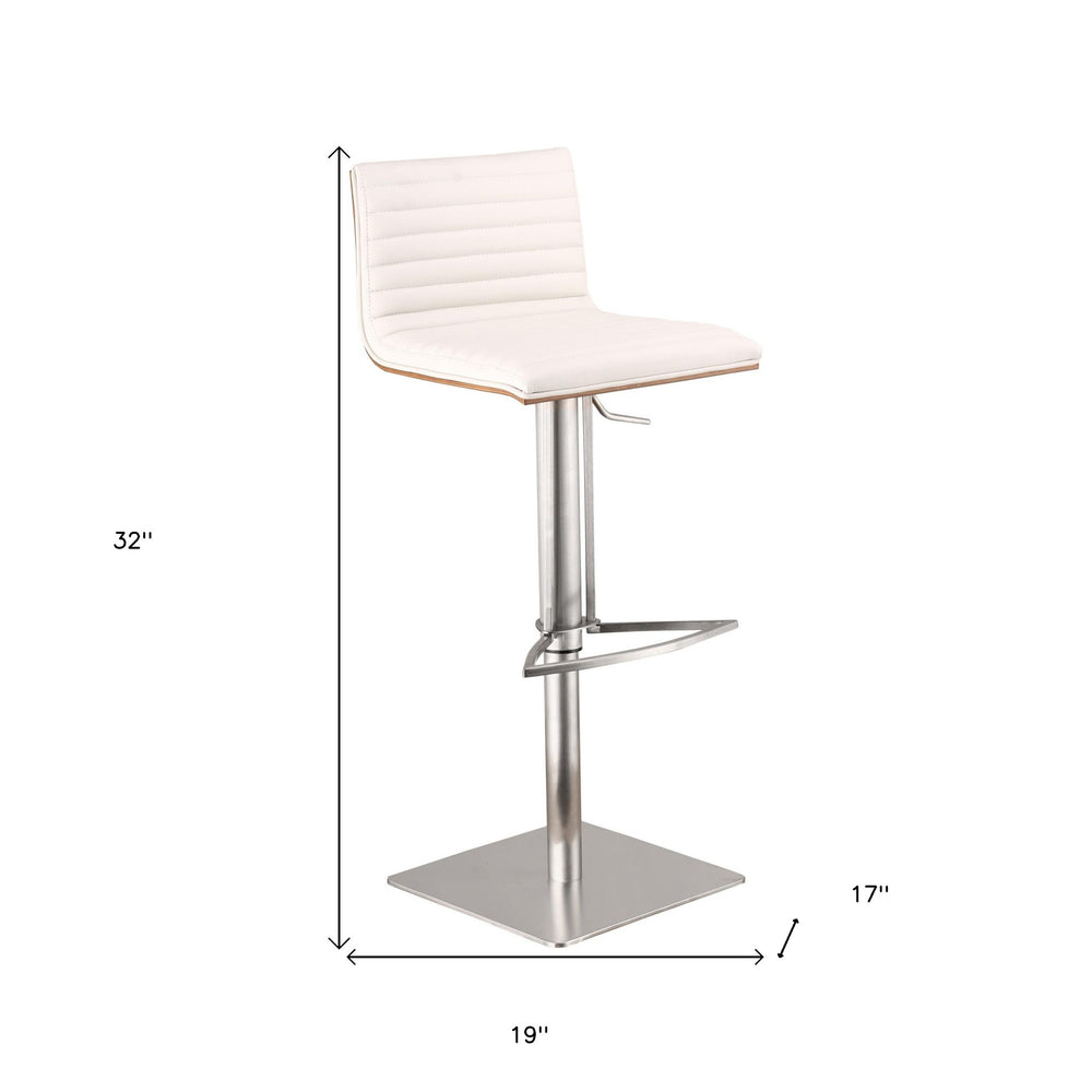 22" White And Silver Iron Swivel Low Back Adjustable Height Bar Chair - Homeroots