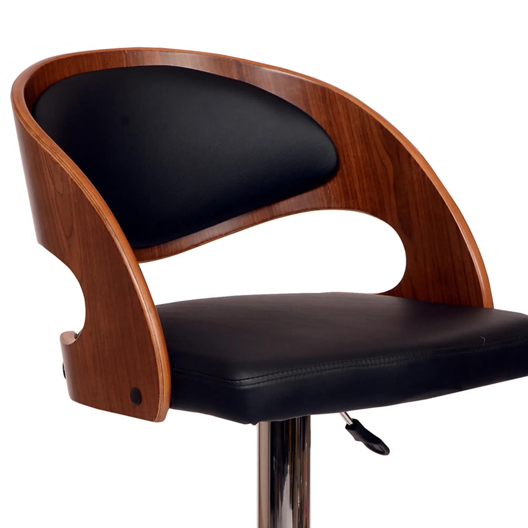 Black And Silver Faux Leather And Chrome Low Back Adjustable Height Swivel Bar Chair - Homeroots - Flyclothing LLC