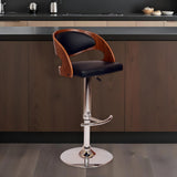 Black And Silver Faux Leather And Chrome Low Back Adjustable Height Swivel Bar Chair - Homeroots