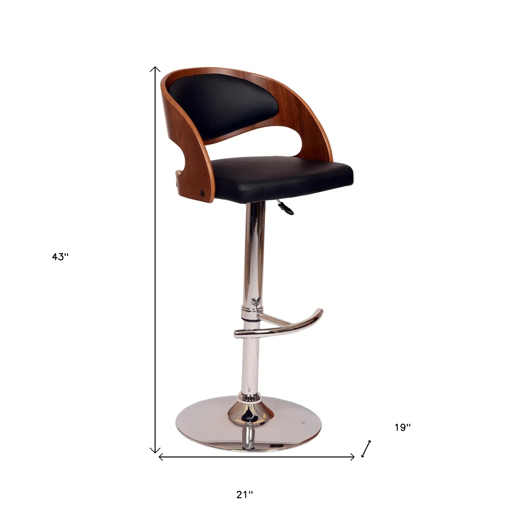 Black And Silver Faux Leather And Chrome Low Back Adjustable Height Swivel Bar Chair - Homeroots - Flyclothing LLC