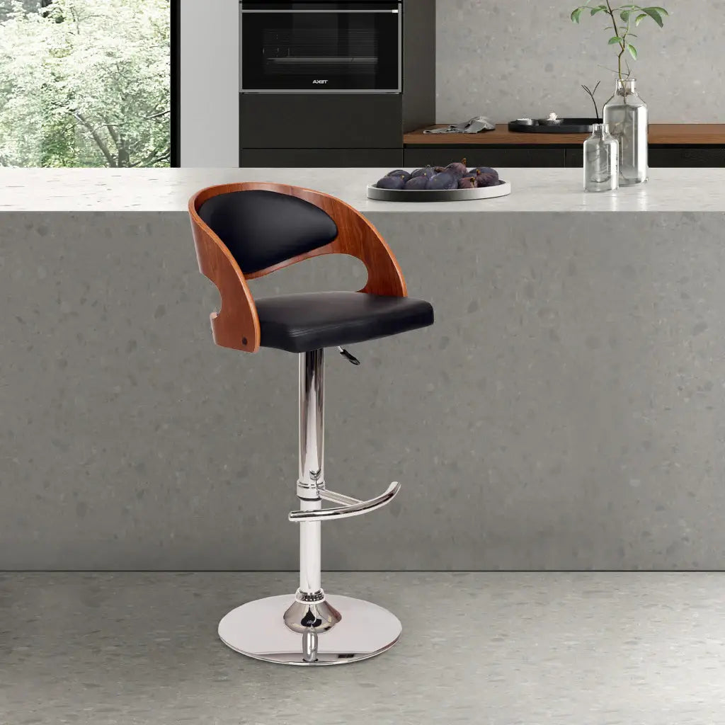 Black And Silver Faux Leather And Chrome Low Back Adjustable Height Swivel Bar Chair - Homeroots - Flyclothing LLC